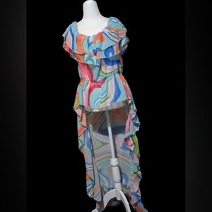 New "NWT" Girl Soul High Low Colorful Ruffled Romantic Maxi Dress, XL